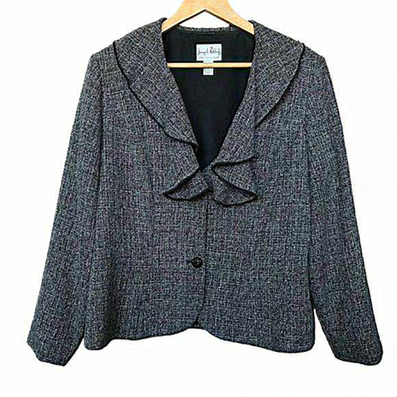 Joseph Ribkoff Grey Black Ruffle Blazer Women Size 14 - Picture 1 of 9
